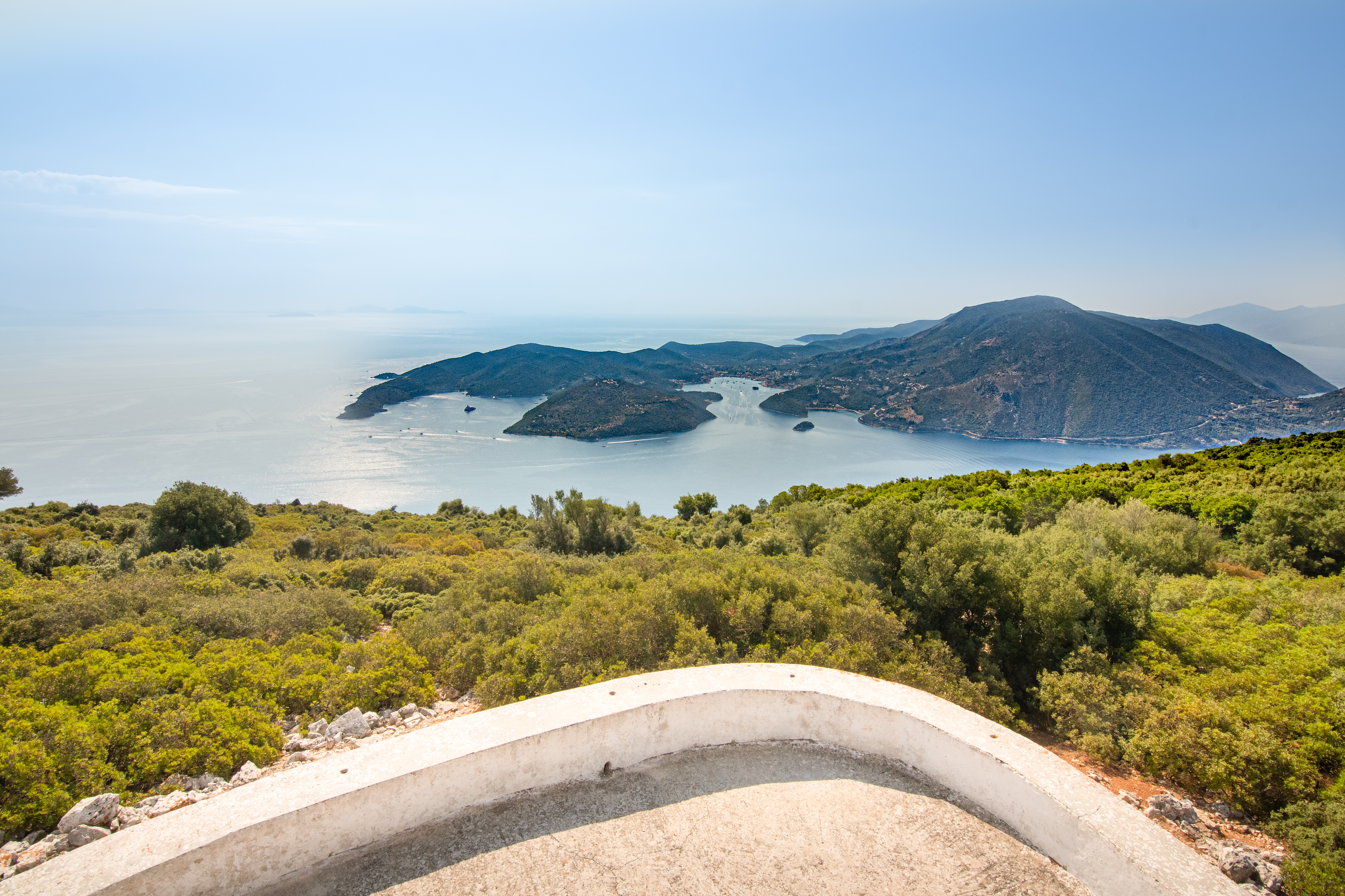 View of  Molos gulf from Kathara view point (from right to left: bay of Dexa, port of Vathi and bay of Skinos)