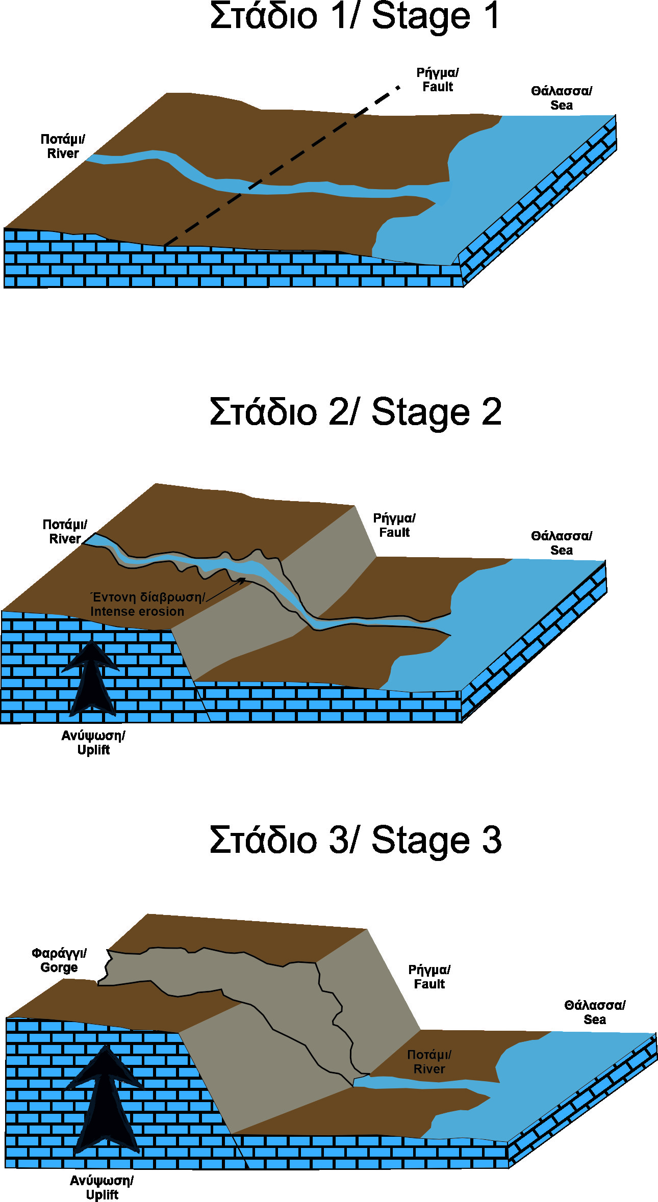Schematic sketch of the stages of formation of the Canyon of Poros